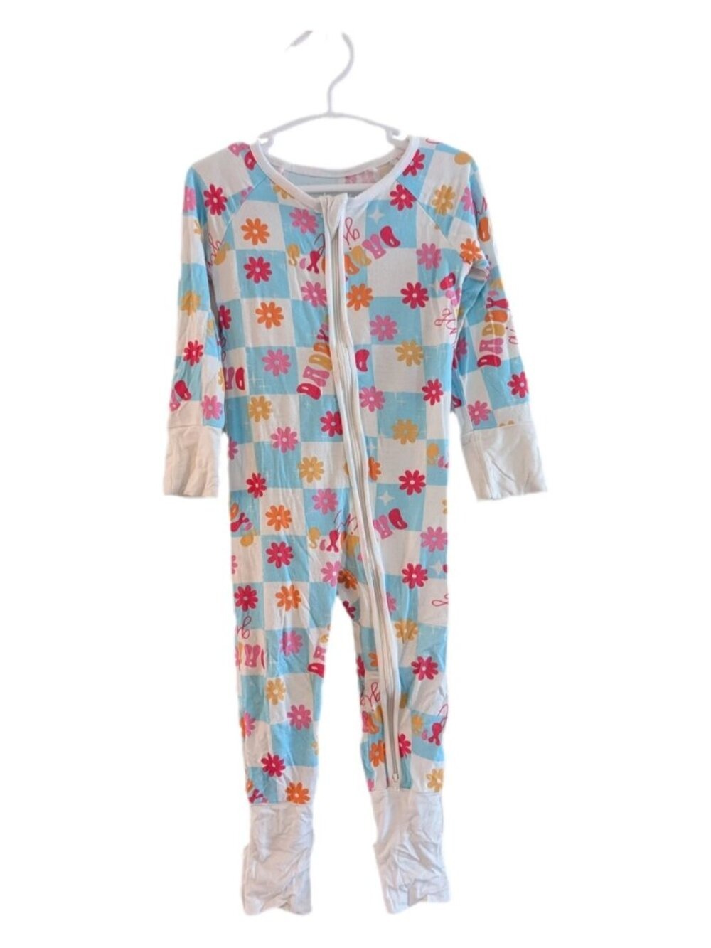 Bamboo Daddy's Girl Flower Checked 70s Romper Sleeper‎ Fathers Day Outfit 18m